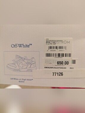 Off-White Beige Box Label with Logo and Price Sticker For Authenticity
